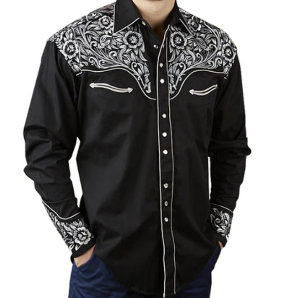 Women's Medium BLACK AND WHITE EMBROIDERED SCROLL WESTERN SHIRT Panhandle Slim.